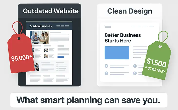How-to-Save-Money-on-Web-Design - Comparison of costs between efficient web design and outdateddesigns