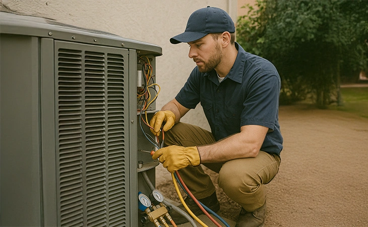 Recession-Proof Businesses - HVAC Technician inspecting unit