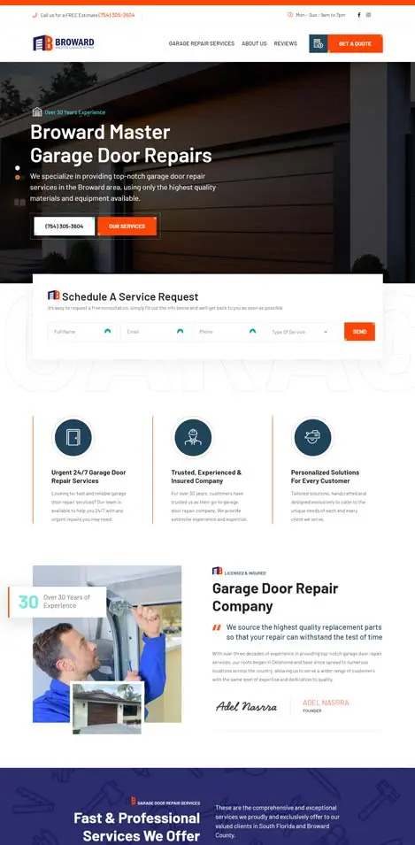 A&M Garage Door Website Design Broward County