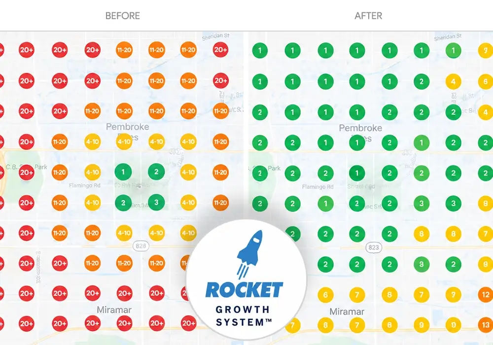 Local SEO before and after - Rocket Growth System heat map