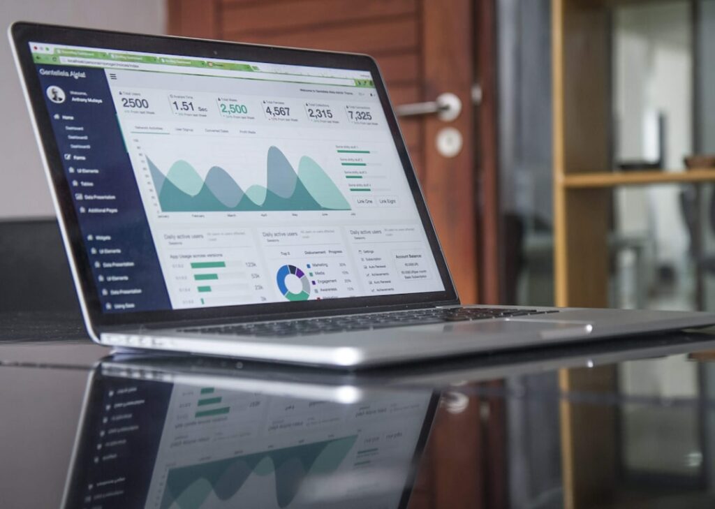 Website performance metrics displayed on a laptop screen