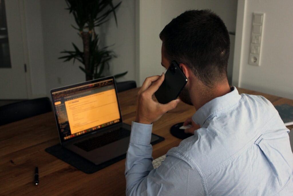 Business owner on a phone call with a client