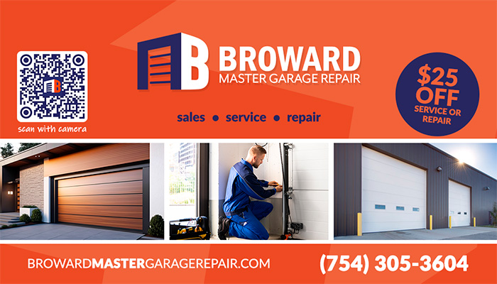 Broward Master Garage Door business card front by Rocket Web Designer