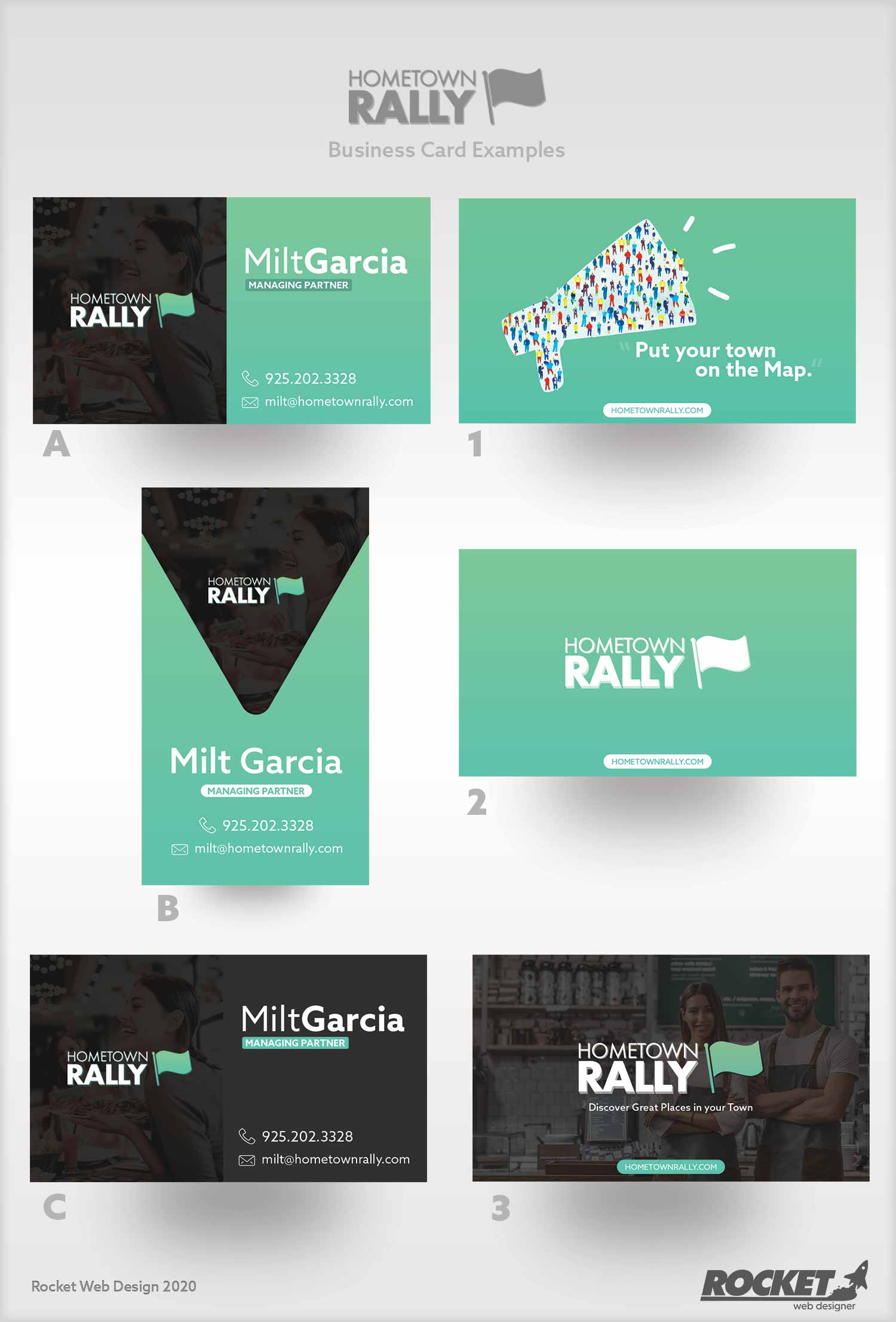 Hometown Rally business card front by Rocket Web Designer
