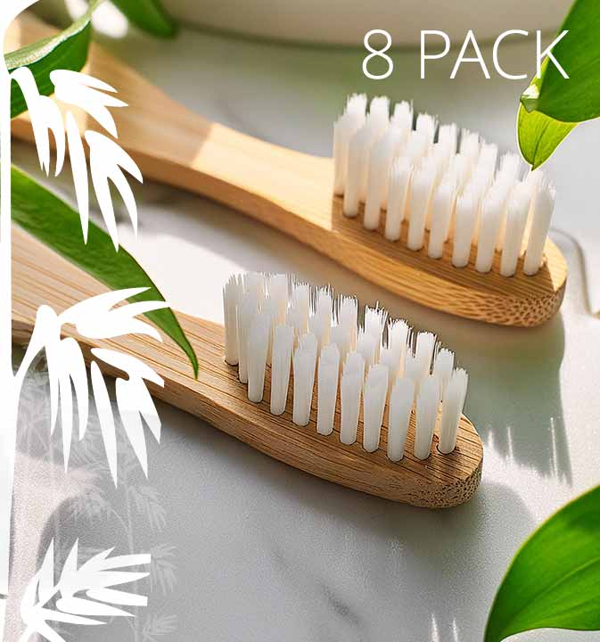 Eco Frenzy bamboo toothbrush 8 pack product photography