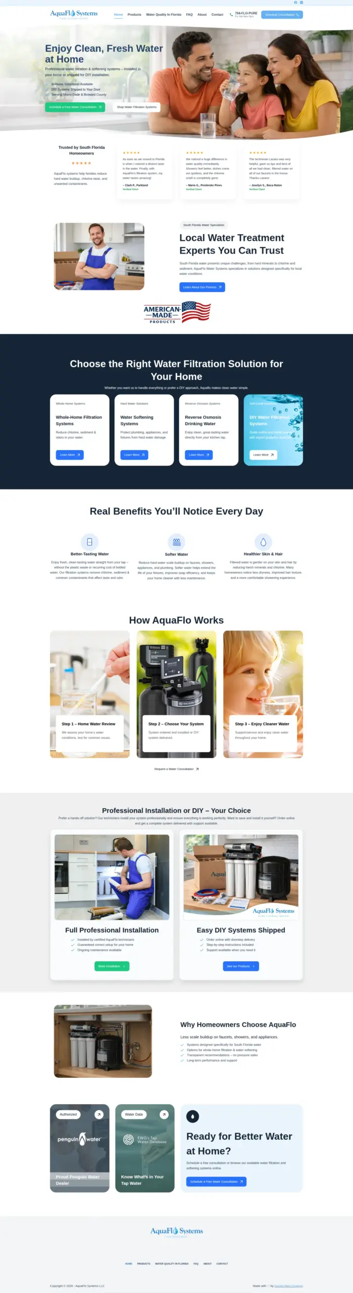 AquaFlo Systems website after the redesign