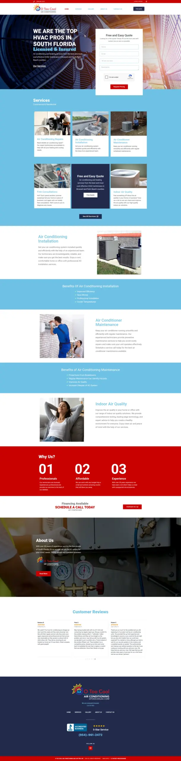O Too Cool Air Conditioning desktop website