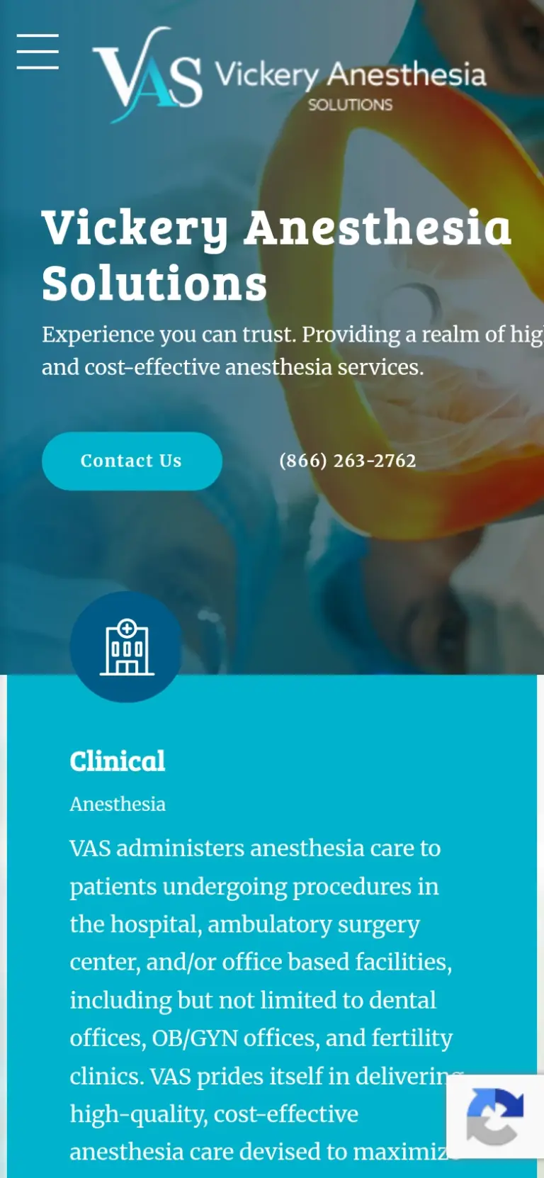 Vickery Anesthesia mobile website by Rocket Web Designer